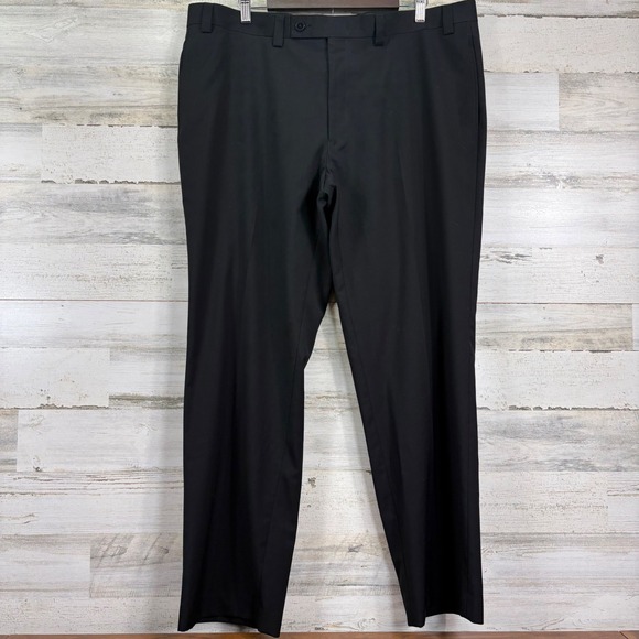 Calvin Klein Mens Black Flat Front Dress Pants 40x30 Trousers Office Career - Picture 1 of 9